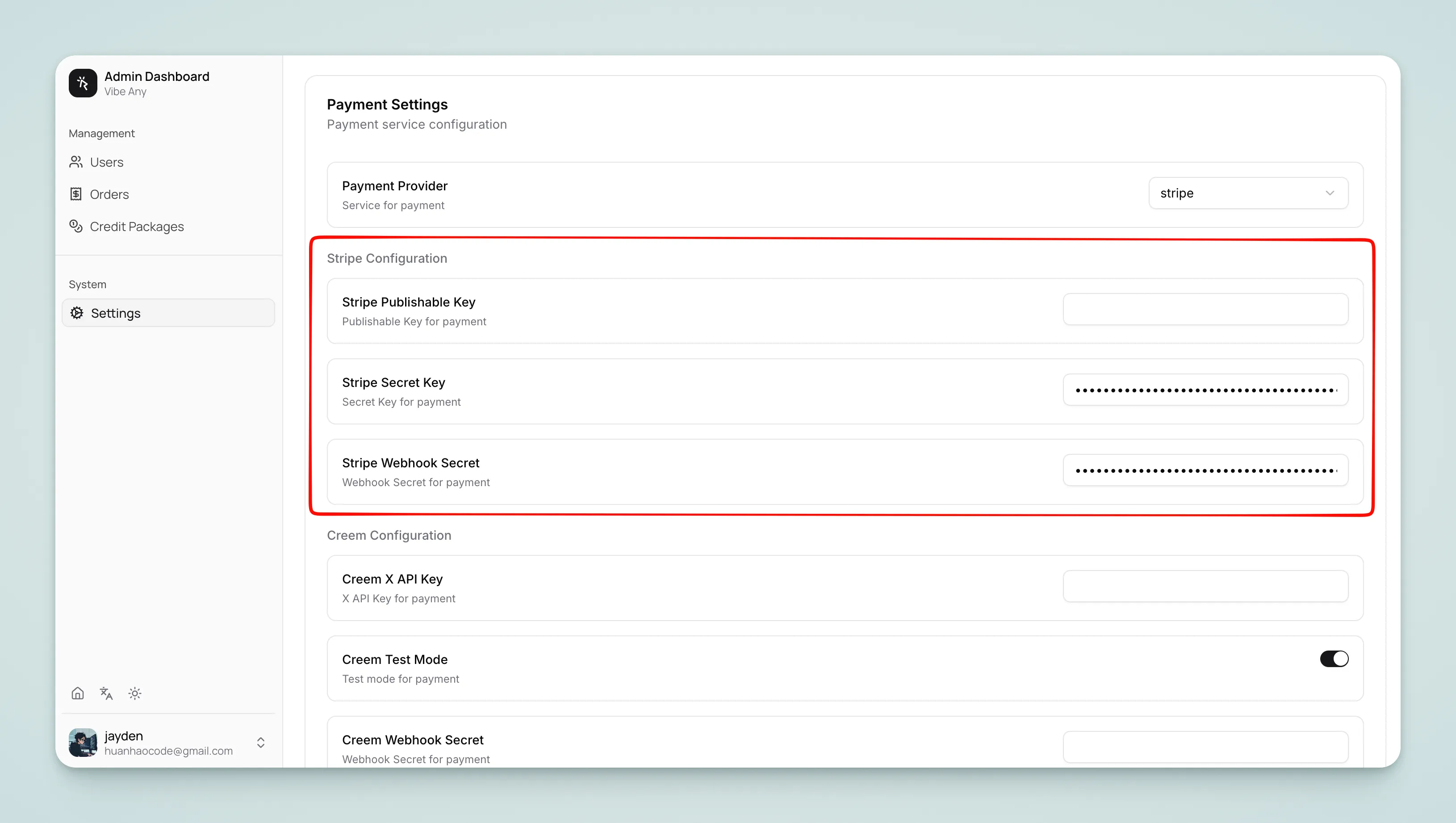 Stripe API Keys